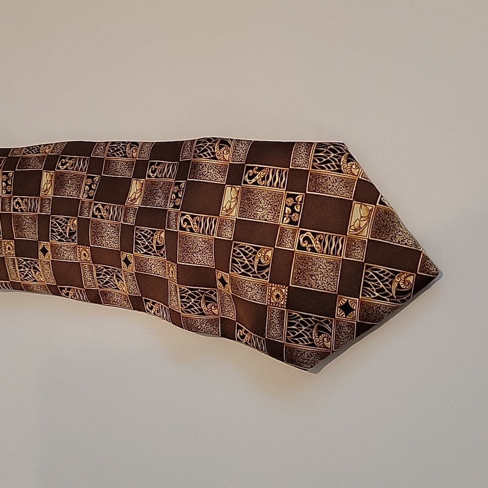 Lanvin Mens Silk Tie necktie brown and gold tie 100% silk made in france